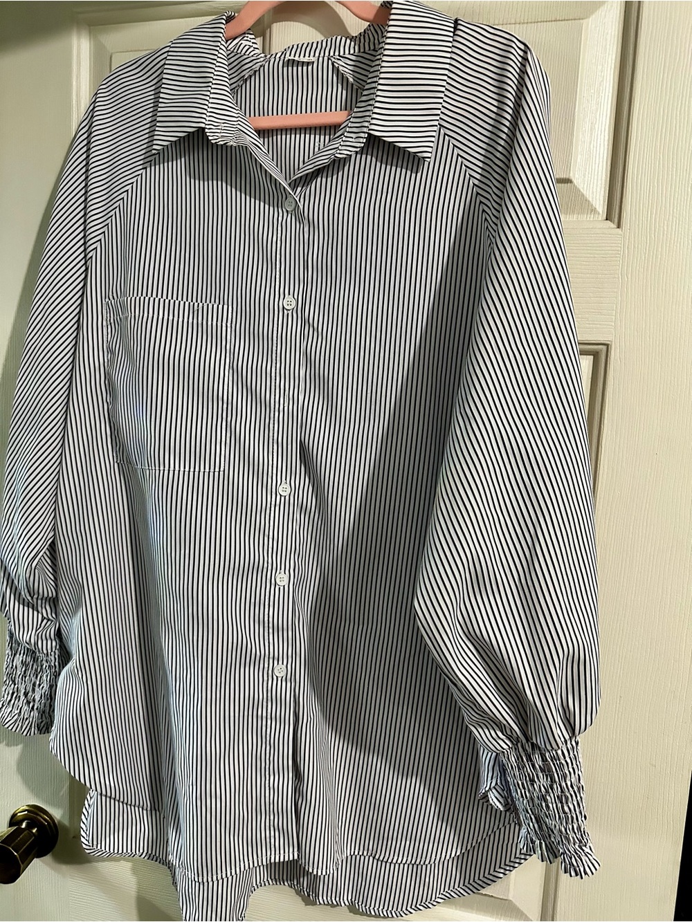 ASVIVID Blue and White Striped Button-Up Top